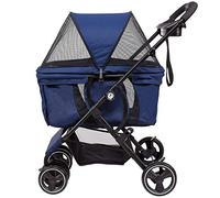 Carrello da viaggio per animali domestici, carrelli per cani e gatti Passeggino antiurto, direzione regolabile della tenda, pieghevole con un clic, installazione rapida (Blu)