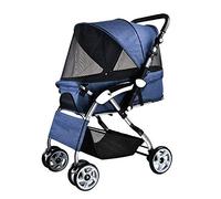 Carrello da viaggio per animali domestici con cestello portaoggetti, carrello per cani e gatti Passeggino antiurto, pieghevole con un clic, per animali di piccola taglia (blu)