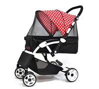 Carrello da viaggio per animali domestici con cestello portaoggetti, carrello per cani e gatti Passeggino antiurto, pieghevole con un clic, per animali di piccola taglia (rosso)