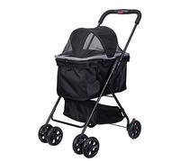 Carrello da viaggio per animali domestici con fodera rimovibile, carrelli per cani e gatti Passeggino antiurto, pieghevole con un clic, per animali di piccola taglia (nero)