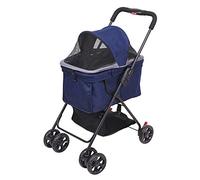Carrello da viaggio per animali domestici con fodera rimovibile, carrelli per cani e gatti Passeggino antiurto, pieghevole con un clic, per animali di piccola taglia (blu)