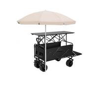 Carrello del venditore con ombrellone e piano del tavolo, carro da giardino pieghevole resistente, carrello mobile portatile for vendita di cibo su strada for mercato, picnic, campeggio(Black)