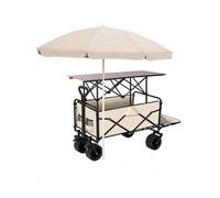 Carrello del venditore con ombrellone e piano del tavolo, carro da giardino pieghevole resistente, carrello mobile portatile for vendita di cibo su strada for mercato, picnic, campeggio(Brown)