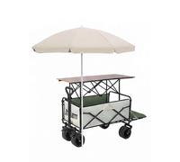 Carrello del venditore con ombrellone e piano del tavolo, carro da giardino pieghevole resistente, carrello mobile portatile for vendita di cibo su strada for mercato, picnic, campeggio(Green)