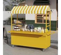 Carrello Del Venditore Con Tettoia A Strisce, Espositore For Alimenti Con Ruote Bloccabili, Carrello For Alimenti For Vendita Ambulante In Ferro For Mercato, Cibo Di Strada, Eventi(D,120CM)