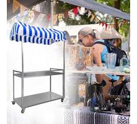 Carrello del venditore di cibo di strada sulle ruote, banco di mostra dell'alimento a 2 livelli per il mercato degli agricoltori al dettaglio