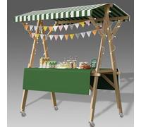 Carrello del venditore mobile pieghevole, supporto per gelato portatile con ruote, bancarella del mercato del legno di carico 50kg, tettoia dell'ombrellone, configurazione rapida per i mercati delle p