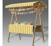 Carrello del venditore mobile pieghevole, supporto per gelato portatile con ruote, bancarella del mercato del legno di carico 50kg, tettoia dell'ombrellone, configurazione rapida per i mercati delle p