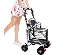 Carrello della Spesa e Deambulatore con Sedile per Anziani - Carrello da Supermercato Pieghevole a 4 ruote