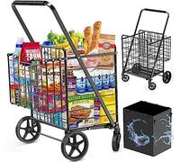 Carrello della spesa extra large per generi alimentari, carrello della spesa resistente su ruote, carrello pieghevole doppio con fodera impermeabile, carrelli per la spesa per trasporto, lavanderia,