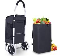 Carrello della Spesa per Impieghi Gravosi con Ruote, Piccolo Carrello della Spesa Portatile Pieghevole con Borsa della Spesa Impermeabile Rimovibile Telaio in Lega di Alluminio, 2 Wheels Black