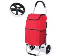 Carrello della Spesa per Impieghi Gravosi con Ruote, Piccolo Carrello della Spesa Portatile Pieghevole con Borsa della Spesa Impermeabile Rimovibile Telaio in Lega di Alluminio, 2 Wheels Red