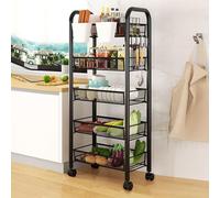 Carrello della spesa pieghevole a 5 livelli impilabile in rete metallica con ruote a 360°, ideale per frutta, verdura, cipolle e patate, organizer da cucina e dispensa