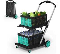 Carrello della spesa pieghevole resistente con design pieghevole a due livelli per spazio extra, ideale per shopping, ufficio e uso esterno