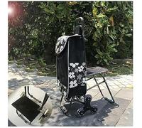 Carrello della spesa portatile in acciaio con borsa in nylon, pieghevole, con ruote e sedile, leggero, per un facile trasporto della spesa e uso esterno