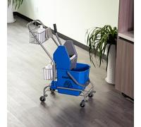 Carrello delle Pulizie Professionale con Secchio da 26L per Mocio, Strizzatore e Cestini a Rete, Blu