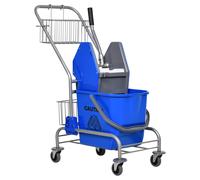 Carrello Delle Pulizie Professionale Con Secchio Da 26l Per Mocio, Strizzatore E Cestini A Rete, Blu
