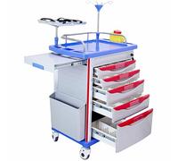 Carrello di emergenza con accessori IV Pole, scheda cardiaca, supporto O2, carrello mobile, bidone della spazzatura, cassetto per clinica, centro infermieristico, 76,2 cm L x 48,3 cm W x 96,5 cm H