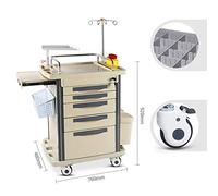 Carrello di Emergenza Medico con Accessori di Emergenza Tavola cardiaca, Asta portaflebo, Supporto per O2, Ciabatta, Cestino, cassetti con divisori Carrello di Emergenza Mobile per ospedali e cl