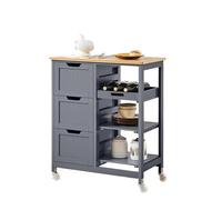 Carrello di legno solido dell'isola della cucina con cassetti e ruote di colore grigio scuro Armadio di stoccaggio 3 ripiani rimovibili