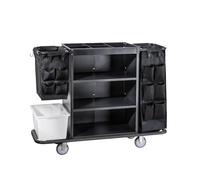 Carrello di pulizia delle pulizie con carrello multifunzionale a spinta manuale e borsa di stoffa per un efficiente servizio in camera d'albergo