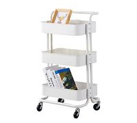 Carrello di Servizio a 3 Livelli su Ruote Carrello Multiuso in Metallo Ripiani di Stoccaggio Carrello di Servizio per Cucina Bagno Ufficio Lavanderia, Carrello per Snack Carrelli con Ruote (White )