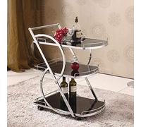 Carrello di servizio di rotolamento dell'acciaio inossidabile a 3 strati, vetro nero rotondo dell'hotel che pranza automobile/carretto di bellezza/carretto del vino, automobile di stoccaggio