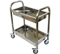 Carrello di servizio portatile multifunzionale per esterni con manico in acciaio, barra di spinta, acciaio rinforzato e struttura in acciaio inox, perfetto per ristoranti e catering.