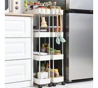 Carrello di stoccaggio multifunzione portatile a 4 ripiani, adatto per cucina, bagno, lavanderia e altri spazi stretti, realizzato in plastica e acciaio inossidabile, colore bianco 4° pianoPolipropile
