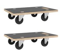 Carrello di trasporto, 2 pezzi, rettangolare, 80 x 55 x 11,5 cm, in compensato con superficie antiscivolo, portata 250 kg, per officina, magazzino, logistica e trasporto