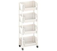 Carrello di utilità a rotazione-Organizzatore PP a 4 livelli, carrelo del carrello di stoccaggio, libreria a efficienza spaziale | di ripiani modulari con ruote di bloccaggio, armadio stretto