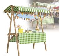 Carrello Di Vendita Mobile Pieghevole, Stand Per Bancarelle In Legno Con Tettoia Per Mercati Degli Agricoltori, Fiere Dell'artigianato, Vendita Ambulante(Green,59in/150cm)