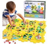 Carrello Elettrico Assemblato Fai-Da-Te, Set da Gioco Educativo per Auto con Pista Puzzle, Piste Puzzle con Veicoli, Set da Gioco con Pista Puzzle per Ragazzi e Ragazze di 3+ Anni (Dinosauro)
