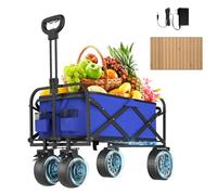 Carrello elettrico pieghevole blu, costruzione in acciaio al carbonio, carico massimo di 300 libbre, trasportatore per tutti i terreni per campeggio, giardinaggio, shopping, pesca
