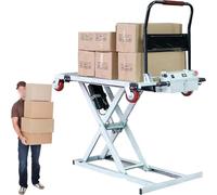 Carrello elevatore idraulico con 4 ruote, portata 300 kg, altezza regolabile 98 cm, tavolo mobile per un facile trasporto e un utilizzo versatile