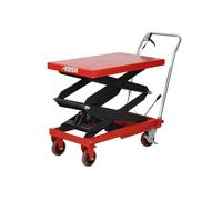 Carrello elevatore idraulico Tavolo elevatore manuale a doppia forbice con cuscinetto antiscivolo e 4 ruote, rosso(350kg 1.5m)