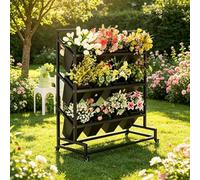 Carrello Espositore Floreale Robusto, Supporto in Metallo per Fiori e Piante con Secchielli, Porta-bouquet su Ruote per Fioristi, Attrezzatura per Flower Bar(Black,3-tier)