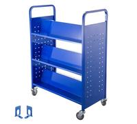 Carrello for libri for biblioteca con ripiani inclinati a forma di W su un lato in nero for ruote bianco for la scuola(Blue)