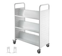 Carrello for libri for biblioteca con ripiani inclinati a forma di W su un lato in nero for ruote bianco for la scuola(White)