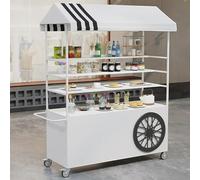 Carrello For Venditori All'aperto, Espositore Aperto A 3 Livelli, Bancarella Del Mercato Delle Vendite Ambulanti, For Alimenti Portatile Con Tettoia, For Eventi Aziendali(White,180cm/70.8in)