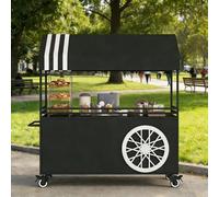 Carrello for venditori ambulanti con tettoia, bancarella mobile con ruote bloccabili, carretto for salumi in ferro da esterno for eventi gastronomici di strada al mercato(Nero,100cm/39.37in)
