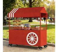 Carrello for venditori ambulanti con tettoia, bancarella mobile con ruote bloccabili, carretto for salumi in ferro da esterno for eventi gastronomici di strada al mercato(Red,140cm/55.11in)