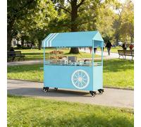 Carrello for venditori ambulanti con tettoia, bancarella mobile con ruote bloccabili, carretto for salumi in ferro da esterno for eventi gastronomici di strada al mercato(Blue,120cm/47.24in)