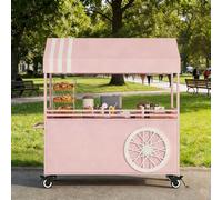 Carrello for venditori ambulanti con tettoia, bancarella mobile con ruote bloccabili, carretto for salumi in ferro da esterno for eventi gastronomici di strada al mercato(Pink,140cm/55.11in)