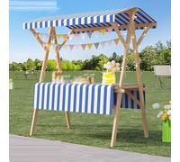 Carrello for venditori ambulanti Wood Street con da sole, bancarelle mobili pieghevoli e leggere for mercati agricoli, stand for espositori for venditori ambulanti di hot dog, gelati, cibo, fiori e re