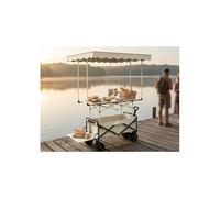 Carrello for venditori portatile con tettoia e tavolo pieghevole, carro for cibo di strada resistente da 330 libbre for mercati ed eventi, bancarella di vendita mobile for tutti i terreni(Beige)