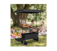 Carrello for venditori portatile con tettoia e tavolo pieghevole, carro for cibo di strada resistente da 330 libbre for mercati ed eventi, bancarella di vendita mobile for tutti i terreni(Black)