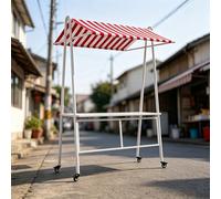 Carrello for venditori portatile con tettuccio, espositore for alimenti pieghevole in metallo con ruote, carrelli for alimenti all'aperto in vendita, cibo di strada ed eventi(White,80cm/31.5in)