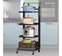 Carrello impilabile per verdure con ruote, pieghevole, per microonde, cucina, nero, 4 tavole e 1 cestino per frutta e verdura