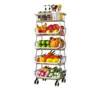 Carrello in filo metallico con ruote girevoli, organizer a più livelli per cucina, dispensa e ufficio